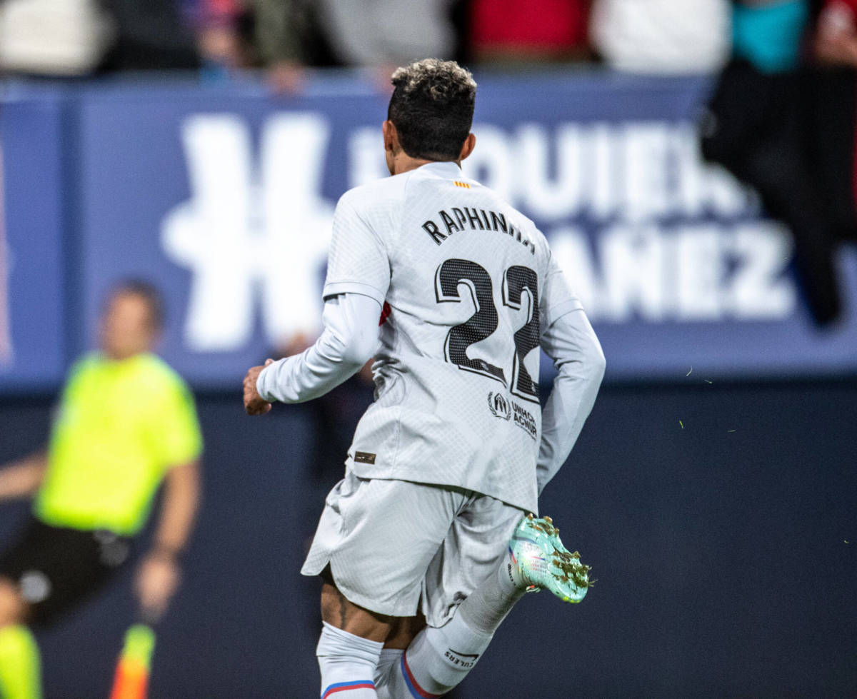 Raphinha pictured during Barcelona's 2-1 win at Osasuna in November 2022